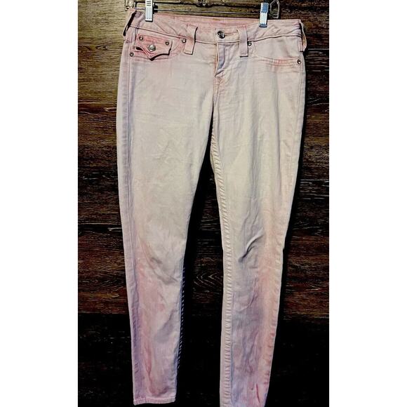 True Religion Jeans Women 29 Pink Skinny Pants Jewels Button - Picture 1 of 8